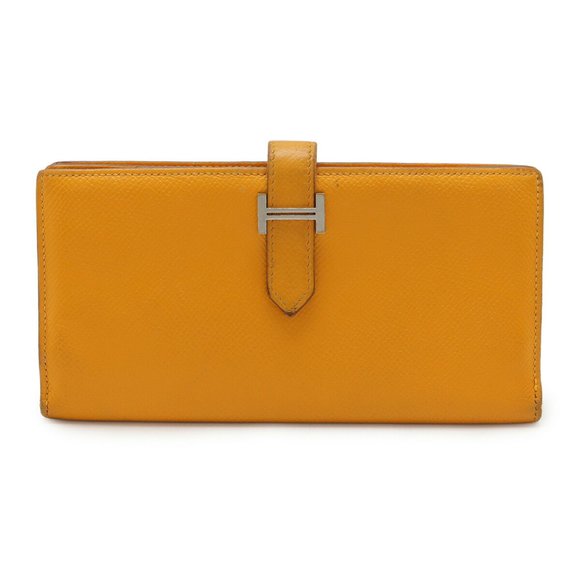 HERMES Bearn Soufflet Bi-fold Long Wallet in Yellow Epsom Leather with P Stamp - Picture 1 of 10